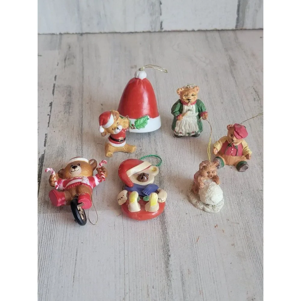 Bell ringer‎ bear snowball family ornament candy cane unicycle Xmas set decor